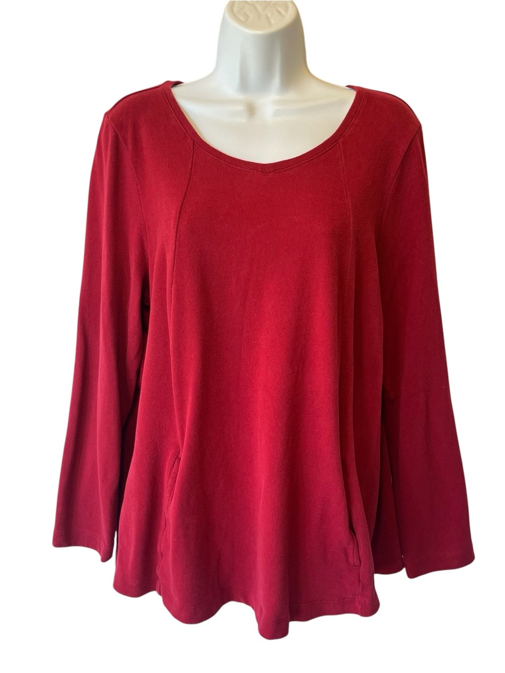 J Jill Pure Jill Soft Touch Cotton long sleeve shirt L Red pockets Womens top